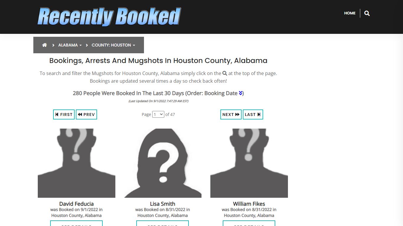 Recent bookings, Arrests, Mugshots in Houston County, Alabama